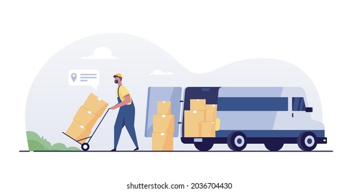 Warehouse Worker Unloading Goods Van Delivery Stock Vector (Royalty ...