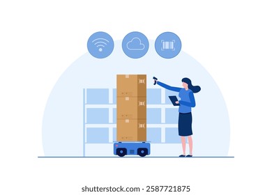 A warehouse worker uses a barcode scanner to verify stock levels in real time, ensuring inventory accuracy and seamless logistics management. 