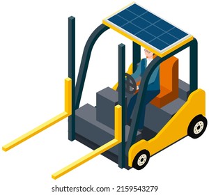 Warehouse Worker Working With Forklift. Yellow Forklift Truck With Driver Isolated On White Background. Empty Electric Uploader. Delivery, Logistic And Shipping Cargo. Warehouse And Storage Equipment