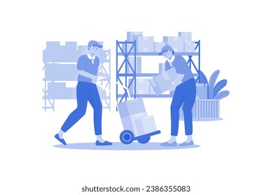 Warehouse Workers Arranging Boxes Illustration concept on white background