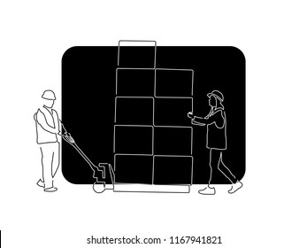 Warehouse workers isolated line drawing, vector illustration design. Logistics collection.