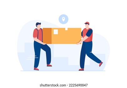 Warehouse workers moving boxes. Employee arranging boxes. Vector illustration