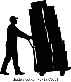 Lagerarbeiter Silhouette Vektorgrafik bewegen große Boxen für Logistik und Verteilungslager Konzepte.