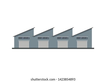 warehouse with zigzag roof, simple illustration