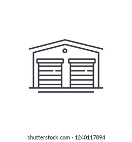Warehouses line icon concept. Warehouses vector linear illustration, symbol, sign
