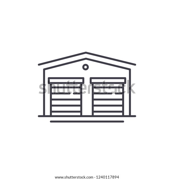 Warehouses line icon concept. Warehouses vector\
linear illustration, symbol,\
sign