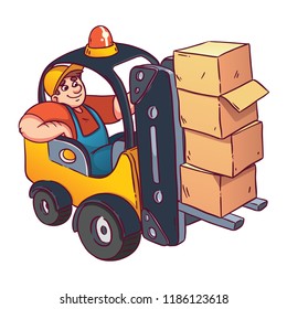 Warehousing. Forklift stacks pallets with boxes forklift.