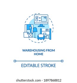 Warehousing From Home Concept Icon. Ecommerce Warehouse Solutions. Managing Products In Own House. Commerence Idea Thin Line Illustration. Vector Isolated Outline RGB Color Drawing. Editable Stroke