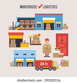 Warehousing and Logistic and Delivery banners vector set
