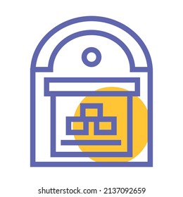warehousing management icon, product inventory control. Storage building.