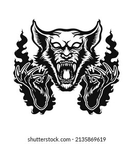 Warewolf Head and Hands vector Illustration