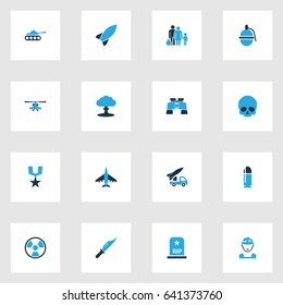 Warfare Colorful Icons Set. Collection Of Knife, Bullet, Fighter And Other Elements. Also Includes Symbols Such As Zoom, Armored, Officer.