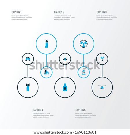 Warfare icons colored set with shot, radiation, fugitive and other bomb elements. Isolated vector illustration warfare icons.