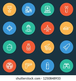 Warfare icons line style set with bio hazard, soldier, tank and other rip elements. Isolated vector illustration warfare icons.