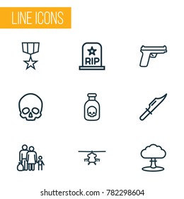 Warfare icons line style set with order, cutter, military and other weapon  elements. Isolated vector illustration warfare icons.