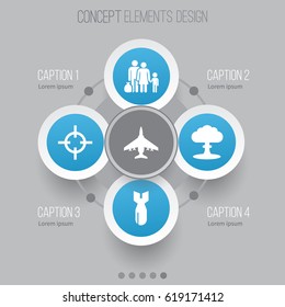 Warfare Icons Set. Collection Of Aircraft, Atom, Fugitive And Other Elements. Also Includes Symbols Such As Fugitive, Refugee, Aircraft.