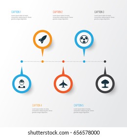 Warfare Icons Set. Collection Of Aircraft, Atom, Military And Other Elements. Also Includes Symbols Such As Soldier, Aircraft, Rocket.