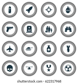 Warfare Icons Set. Collection Of Bombshell, Target, Cranium And Other Elements. Also Includes Symbols Such As Military, Fugitive, Bombshell.