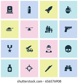 Warfare Icons Set. Collection Of Chopper, Cutter, Weapons And Other Elements. Also Includes Symbols Such As Rockets, Danger, Skull.