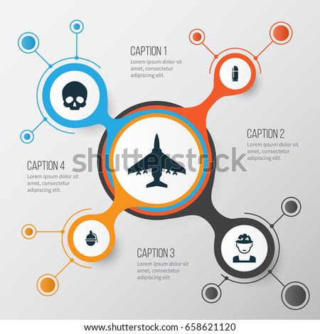 Warfare Icons Set. Collection Of Cranium, Aircraft, Bombshell And Other Elements. Also Includes Symbols Such As Military, Slug, Oficer.