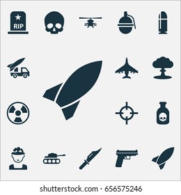 Warfare Icons Set. Collection Of Danger, Bombshell, Aircraft And Other Elements. Also Includes Symbols Such As Fatal, Explosion, Bio.