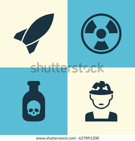 Warfare Icons Set. Collection Of Danger, Dangerous, Military And Other Elements. Also Includes Symbols Such As Poison, Oficer, Soldier.