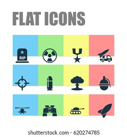 Warfare Icons Set. Collection Of Dangerous, Order, Chopper And Other Elements. Also Includes Symbols Such As Bomb, Chopper, Target.