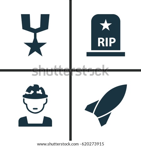 Warfare Icons Set. Collection Of Missile, Rip, Military And Other Elements. Also Includes Symbols Such As Missile, Oficer, Bomb.