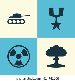 Warfare Icons Set. Collection Of Order, Panzer, Atom And Other Elements. Also Includes Symbols Such As Atom, Gong, Medal.