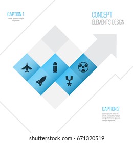 Warfare Icons Set. Collection Of Order, Aircraft, Dangerous And Other Elements. Also Includes Symbols Such As Aircraft, Bullet, Hazard.
