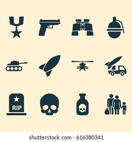 Warfare Icons Set. Collection Of Rip, Chopper, Danger And Other Elements. Also Includes Symbols Such As Rocket, Bombshell, Artillery.