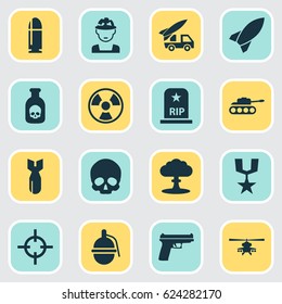 Warfare Icons Set. Collection Of Weapons, Chopper, Order And Other Elements. Also Includes Symbols Such As Fire, Target, Dynamite.