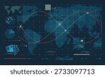 warfare tech or military technology, graphic of dotted world map HUD with radar interface