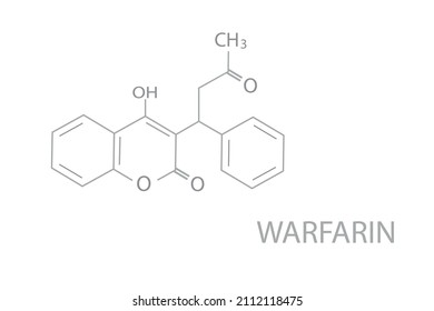 Warfarin anticoagulant drug molecule. Skeletal formula. 