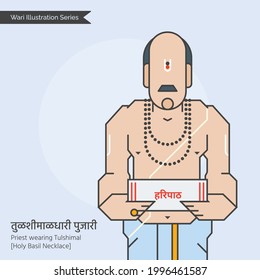 Wari Illustration Series - Indian Warkari Priest Devotee mit Tulshimal [Heiliger Basil Necklace] hat Haripath [ekstatische musikalische Gedichte oder Abhanga Lob Wert des Gesangs von Gottes Namen] Buch in der Hand.