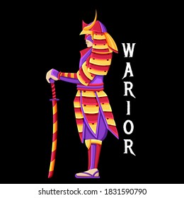 warior with his samurai character illustration with colorful paint or wpap style. for printing t-shirts, poster and mechandise festival. vector popart eps10