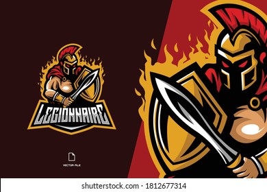 warior with sword mascot logo for game sport and esport tamplate