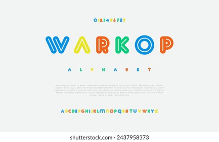 Warkop creative modern urban alphabet font. Digital abstract geometric futuristic, fashion, sport, minimal technology typography. Simple numeric vector illustration