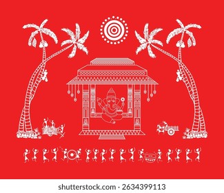 Warli Art: Ganpati Festival Celebration - Traditional Folk Art. Warli art, Ganpati festival, Indian tribal art, Ganesh Chaturthi