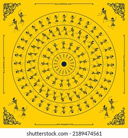 Warli art indian dance culture, beautiful mandala art showing dance arts with warli painting