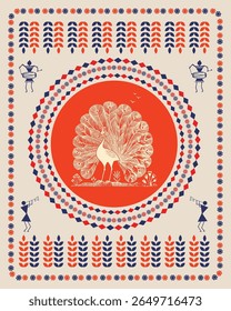Warli Art: Melodies of Rural India – Musician, Peacock and Village Life.
