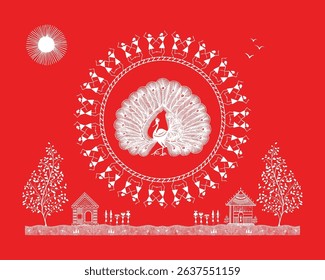 Warli Art: Peacock and Rural Life - Harmony in the Village. Warli art, Indian tribal art, Warli painting, Warli peacock