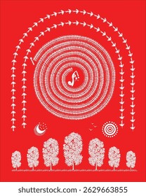 Warli Art: Rural Celebration with Tree and Birds - Joyful Gathering. Warli art celebration, Indian tribal art festival, Warli painting tree birds, Rural celebration Warli.