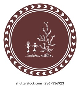 Wandplatten aus Warli, brauner Plattendekor, bearbeitbarer Hintergrund 