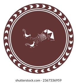 placas murales de arte warli , decoración de pared de placas marrones , color de fondo editable 