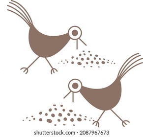 Warli painting,, cute birds, indian folk art