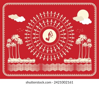 A Warli painting depicting the beautiful scenery of rural India, Rural Serenity - Scenic Beauty in Warli Painting. Rural India Landscape Art, "Warli Painting" of Indian Countryside.