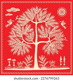 Warli painting is a form of tribal art mostly created by the tribal people from the North Sahyadri Range in Maharashtra. Modern Paintings, Wallpaper, illustration ,Vector, warli Art.