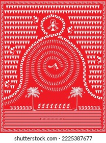 Warli Painting The History of a Tribal Art Form. Warli art is a folk art of Maharashtra showing indian farming. Warli art ,vector, illustration, drawing.