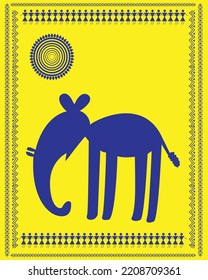 Warli painting Indian elephant, animal, Wildlife art vector painting illustration wallpaper